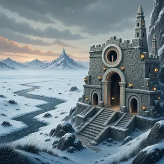 ancient landmark at overcast twilight