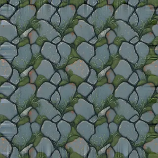 overgrown worn cobbles
