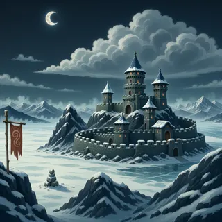 distant stronghold at moonlit night