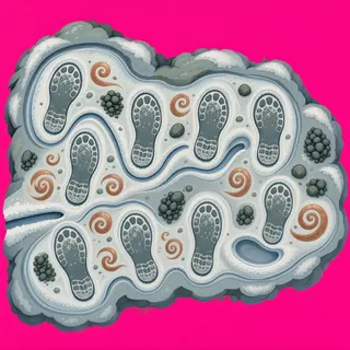 footprints, elongated arrangement
