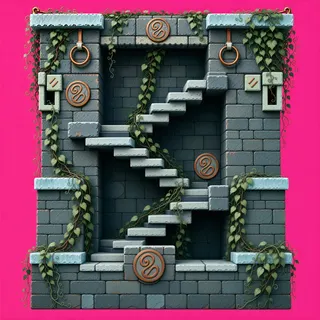 stairs downward, overgrown