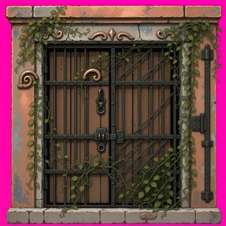 window shutter closed, overgrown