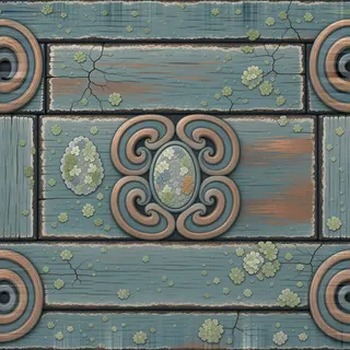 lichen-speckled weathered plank floor