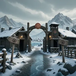 settlement entrance at stormy midday