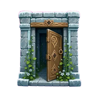 door open, overgrown
