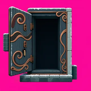 door open, weathered