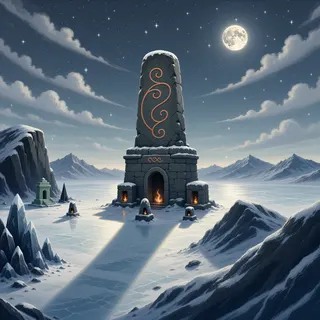 ancient landmark at moonlit night