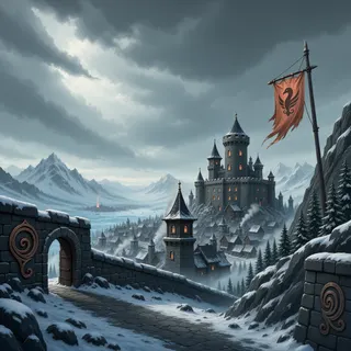 distant stronghold at stormy midday