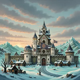 distant stronghold at overcast twilight
