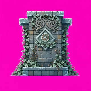 wall isolated pillar, overgrown