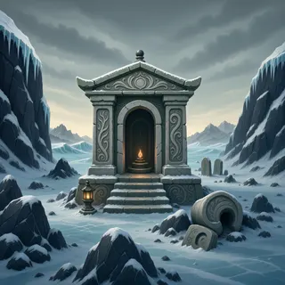 hidden shrine at overcast twilight