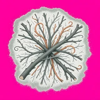 scattered twigs, clustered arrangement