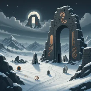 ancient landmark at moonlit night