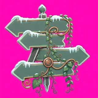 overgrown wayfinding sign without text