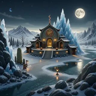 hidden shrine at moonlit night