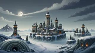 distant stronghold at moonlit night