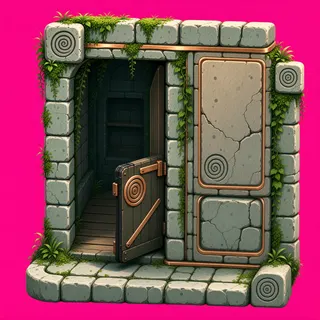 door open, overgrown