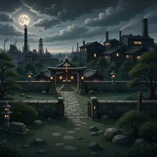 hidden shrine at moonlit night