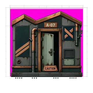 door open, weathered