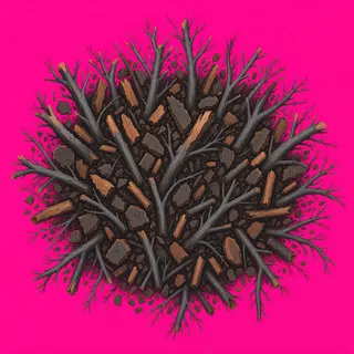 scattered twigs, irregular arrangement