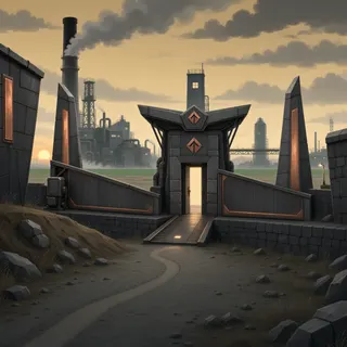 settlement entrance at dusk
