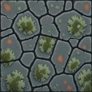 lichen-speckled rough stone floor