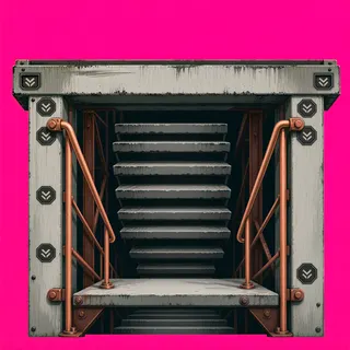 stairs downward, weathered