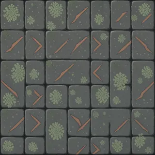 lichen-speckled flat paving