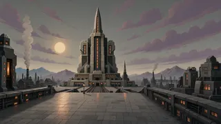 ancient landmark at dusk