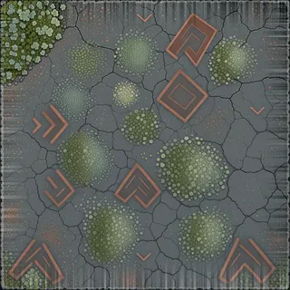 lichen-speckled dusty asphalt