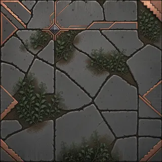 overgrown dusty tiled floor