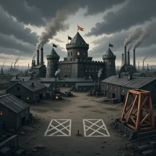 distant stronghold at overcast twilight