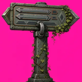 overgrown wayfinding sign without text