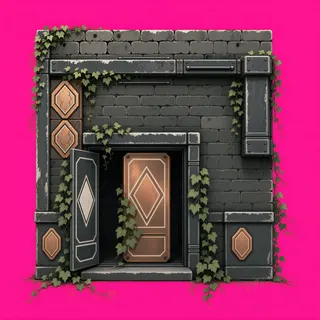 door open, overgrown