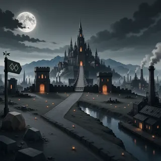 distant stronghold at moonlit night