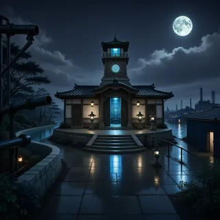 hidden shrine at moonlit night