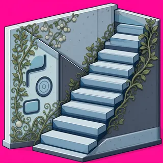 stairs upward, overgrown