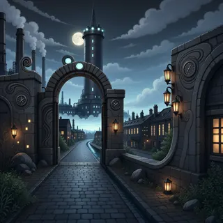 settlement entrance at moonlit night