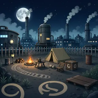 quiet camp at moonlit night
