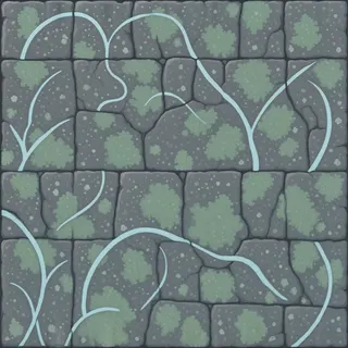 lichen-speckled rough stone floor