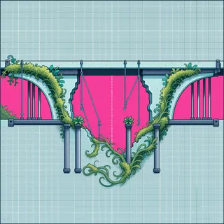 bridge broken section, overgrown
