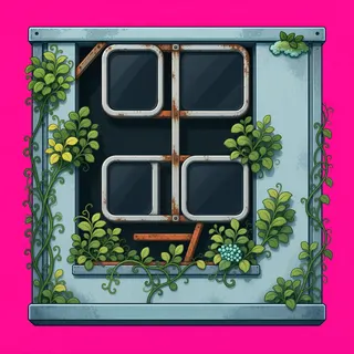 window frame, overgrown
