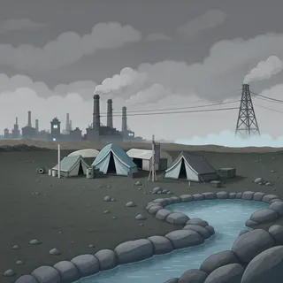 quiet camp at stormy midday