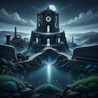 ancient landmark at moonlit night