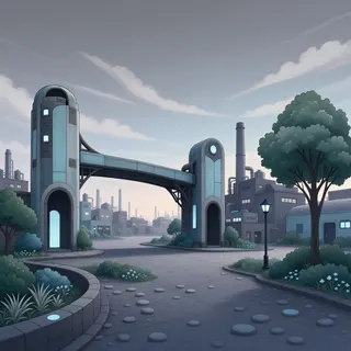 settlement entrance at daybreak