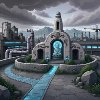 hidden shrine at stormy midday