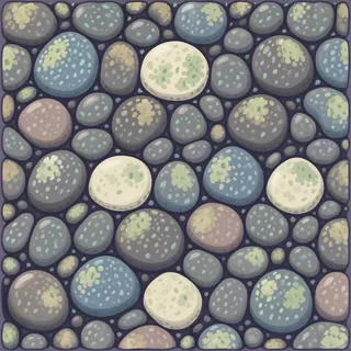 lichen-speckled river pebbles