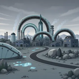distant stronghold at overcast twilight