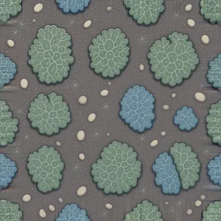 lichen-speckled earthen floor