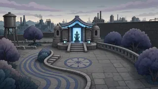 hidden shrine at overcast twilight